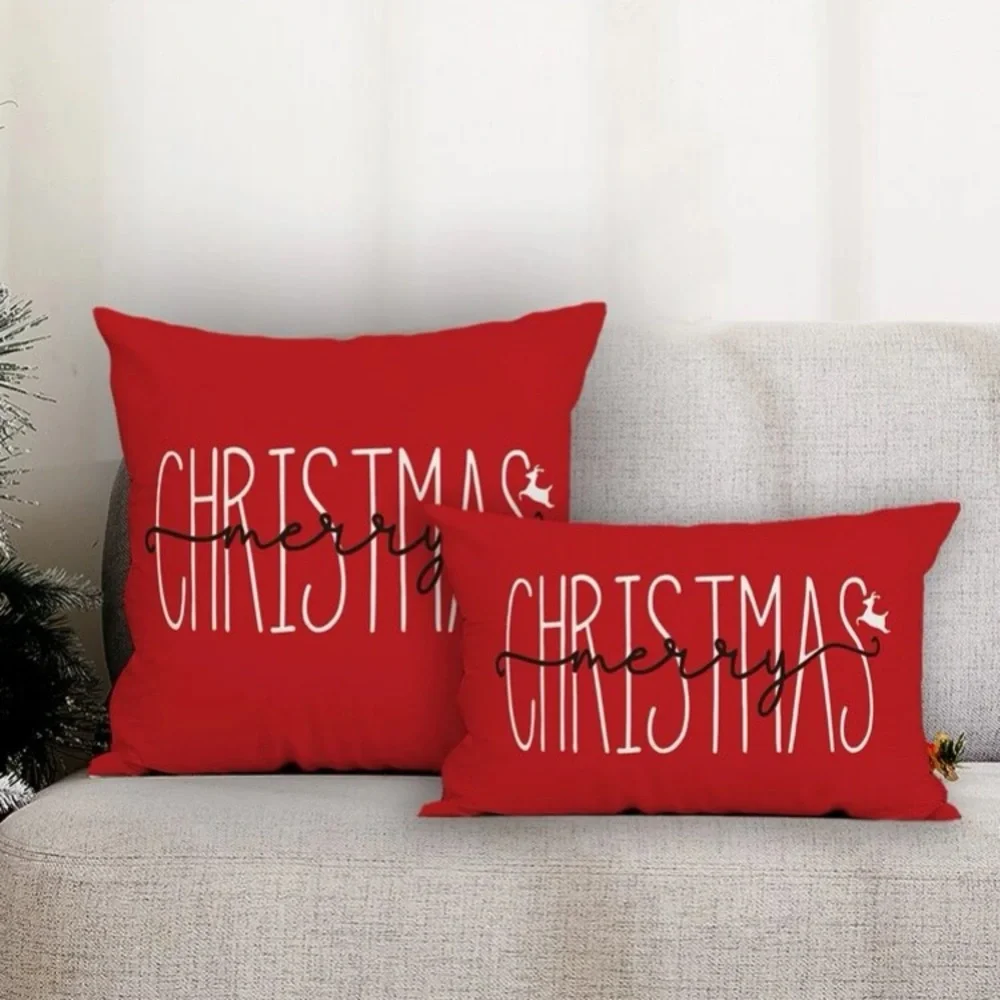 Brand NWT Beautiful Holiday Red Merry Christmas with Reindeer Pillow Cover